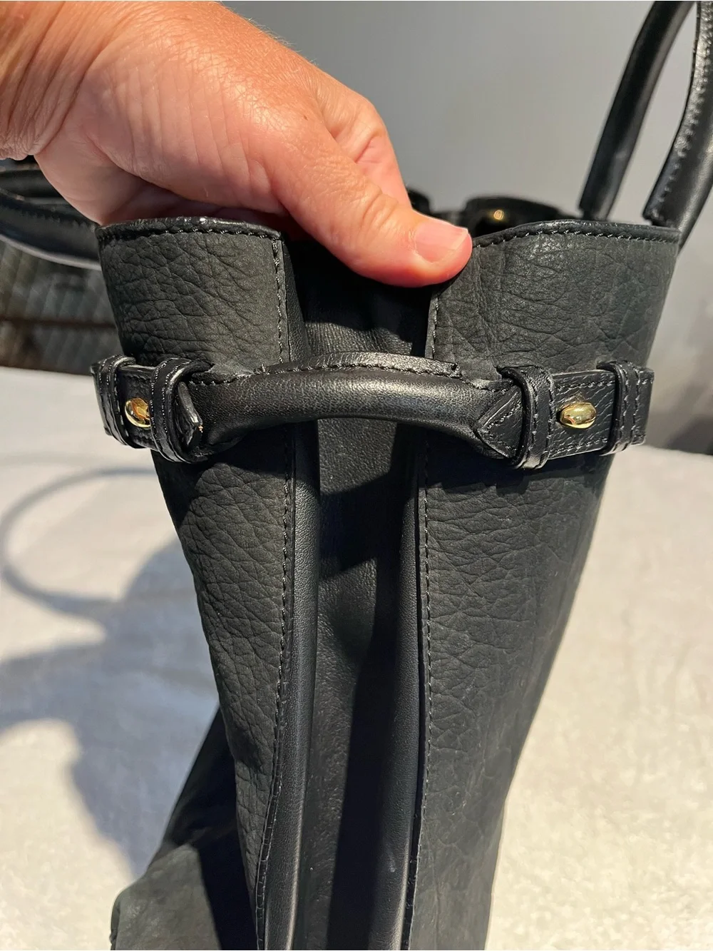 Burberry Black Suede Leather Satchel with Gold Accents